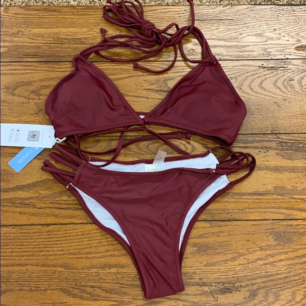 Maroon Strappy Halter Bikini